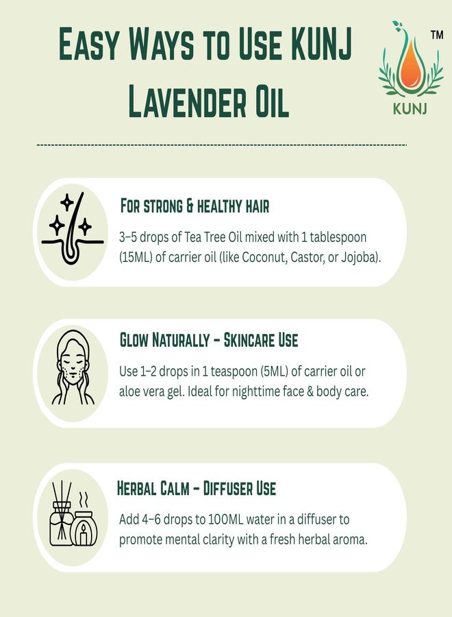 KUNJ Lavender Essential Oil (Lavandula angustifolia) 10ML - 100% Pure & Natural, Undiluted, Steam Distilled - Therapeutic Grade Oil for Hair Growth, Skin Care & Relaxation - Image 3