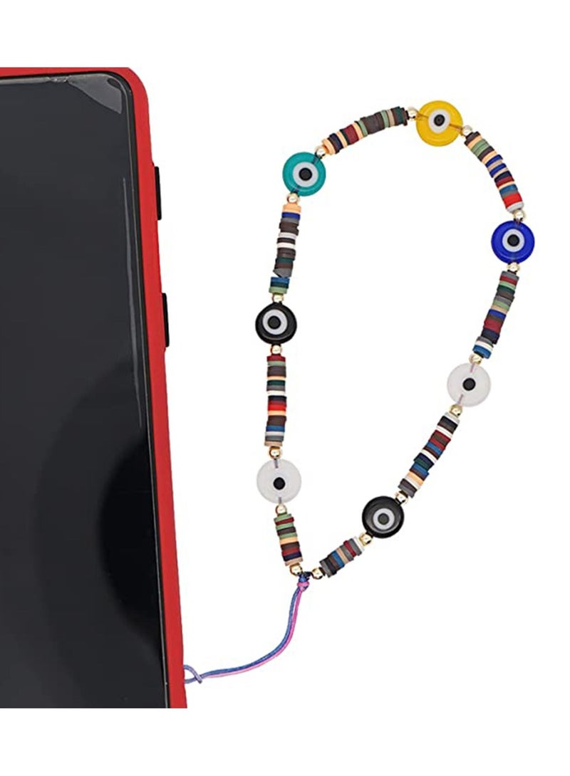 KASTWAVE Evil Eye Lucky Y2K Chain for Mobile Phone Wrist Strap Polymer Clay Wristlet String Boho Cell Chains Beaded Lanyard Handmade Rainbow Acrylic Beads Pearl Bracelet Keychain Women  - Image 1