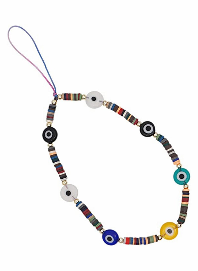 KASTWAVE Evil Eye Lucky Y2K Chain for Mobile Phone Wrist Strap Polymer Clay Wristlet String Boho Cell Chains Beaded Lanyard Handmade Rainbow Acrylic Beads Pearl Bracelet Keychain Women  - Image 5