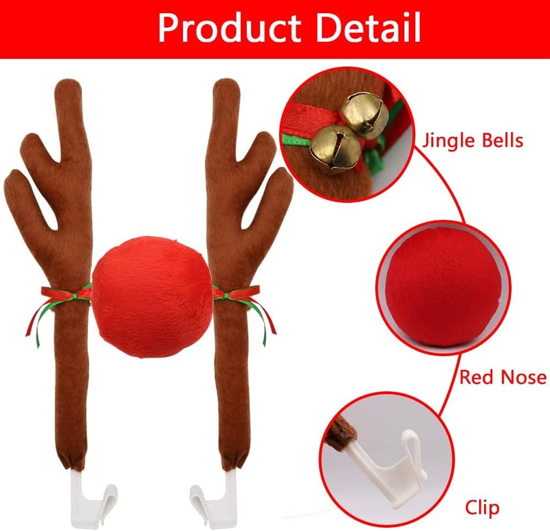Abnaok Car Reindeer Antler Kit and Nose, Reindeer Christmas Decoration for Car Window Roof-Top & Front Grille,Christmas Reindeer Antlers Auto Decoration Set for Car SUV Van Truck - Image 3