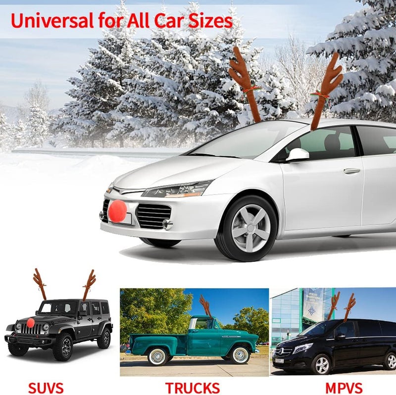 Abnaok Car Reindeer Antler Kit and Nose, Reindeer Christmas Decoration for Car Window Roof-Top & Front Grille,Christmas Reindeer Antlers Auto Decoration Set for Car SUV Van Truck - Image 5