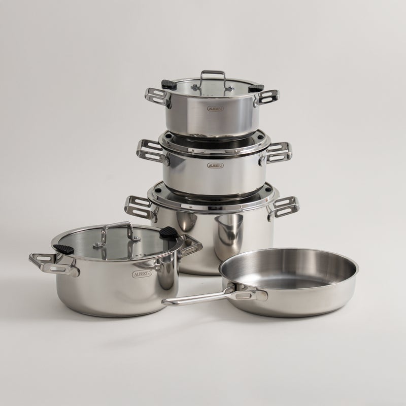 ألبرتو طقم قدور 9 قطع ستانلس ستيل، فضي - Image 1