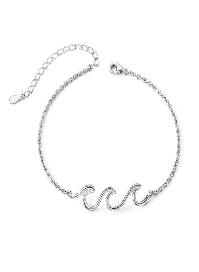 ALPHM Wave Ocean Beach Sea Anklet for Women S925 Sterling Silver Adjustable Ankle Foot bracelet 10 Inch - Image 1