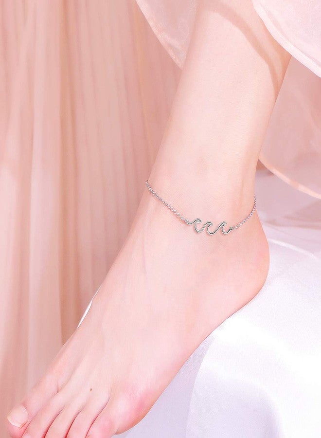 ALPHM Wave Ocean Beach Sea Anklet for Women S925 Sterling Silver Adjustable Ankle Foot bracelet 10 Inch - Image 2