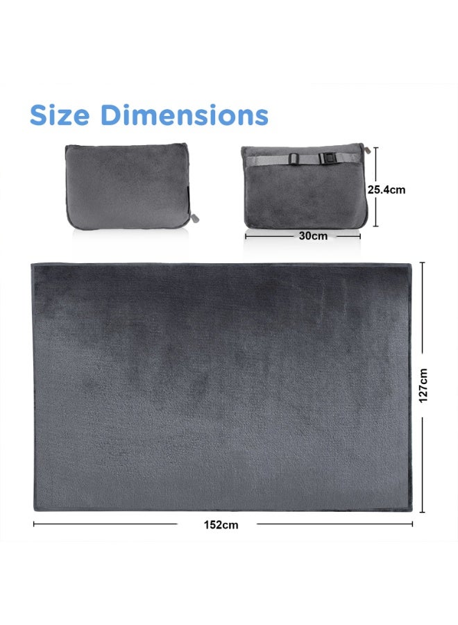 LEFAFA Travel Blanket Pillow, Premium Soft 2 in 1 Airplane Blanket with Soft Bag Pillowcase, Compact Hand Luggage Sleeve and Backpack Clip, Travel Essentials for Long Trips, Flying and Car(Grey)  - Image 5