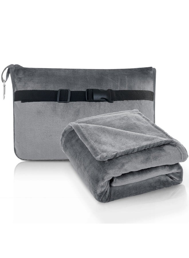 LEFAFA Travel Blanket Pillow, Premium Soft 2 in 1 Airplane Blanket with Soft Bag Pillowcase, Compact Hand Luggage Sleeve and Backpack Clip, Travel Essentials for Long Trips, Flying and Car(Grey)  - Image 1