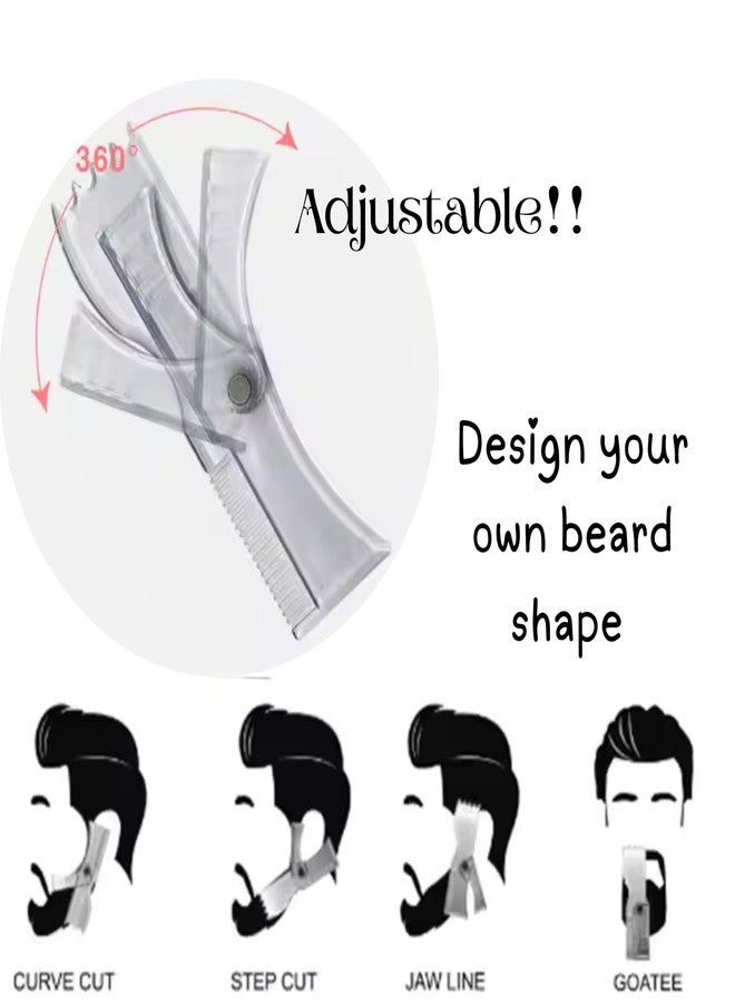 Sasha Square Adjustable Beard Shaper Template For Men- Kit With Flexible Beard Stencils, Barber Pencil & 3 Pcs Foldable Facial Razors, Style Beard As Per Your Face Shape (Beard Shaper - Transparent - Image 2