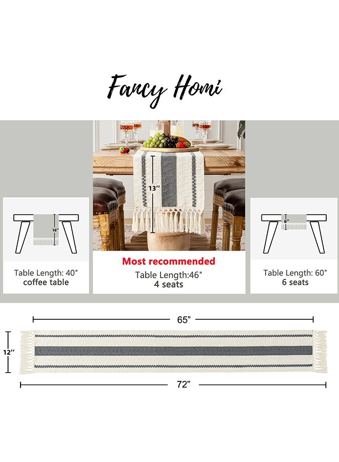 Fancy Homi عداء طاولة هومي الرمادي الفاخر بطول 183 سم، عداء طاولة ماكرامي بوهيمي لتزيين المنزل، عداء طاولة ريفي مع خيوط للتجمعات وحفلات الزفاف - Image 3