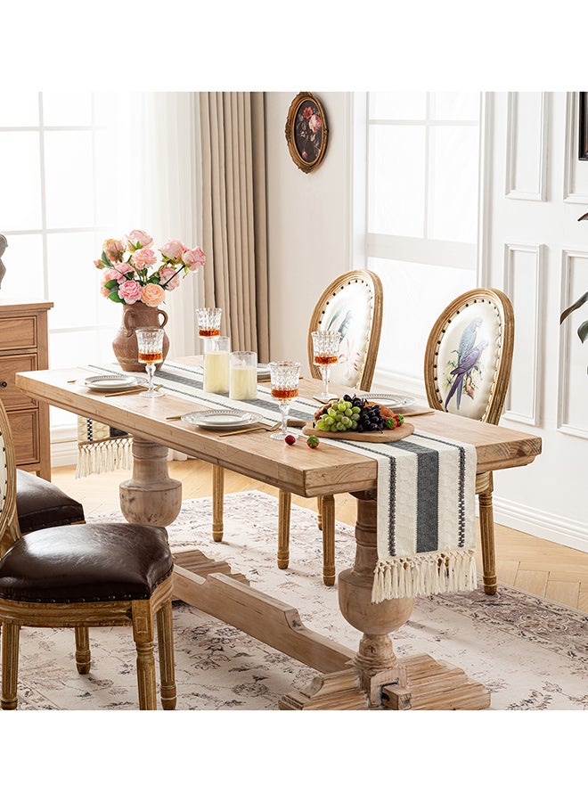 Fancy Homi عداء طاولة هومي الرمادي الفاخر بطول 183 سم، عداء طاولة ماكرامي بوهيمي لتزيين المنزل، عداء طاولة ريفي مع خيوط للتجمعات وحفلات الزفاف - Image 2