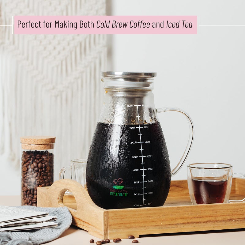 Brew To A Tea BTaT- صانع قهوة باردة، صانع قهوة مثلجة، سعة 2 لتر (2 كوارت، 64 أونصة)، صانع شاي مثلج، صانع قهوة باردة، إبريق شاي، ملحقات القهوة، إبريق شاي مثلج، نظام قهوة باردة، إبريق قهوة باردة - Image 4