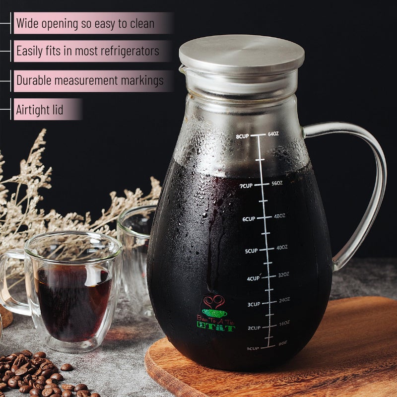 Brew To A Tea BTaT- صانع قهوة باردة، صانع قهوة مثلجة، سعة 2 لتر (2 كوارت، 64 أونصة)، صانع شاي مثلج، صانع قهوة باردة، إبريق شاي، ملحقات القهوة، إبريق شاي مثلج، نظام قهوة باردة، إبريق قهوة باردة - Image 5