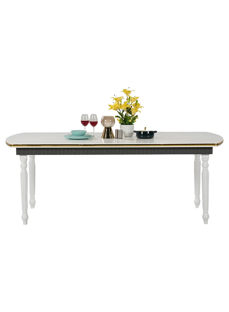 Royaloak Weston Wooden Dining Set 8 Seater | Dining Set with Cushioned Seats & Backrest for Comfort | Golden Piping Element with Solid Wooden Legs | Elegant Turned Fluted Legs for a Classic Touch - Image 5