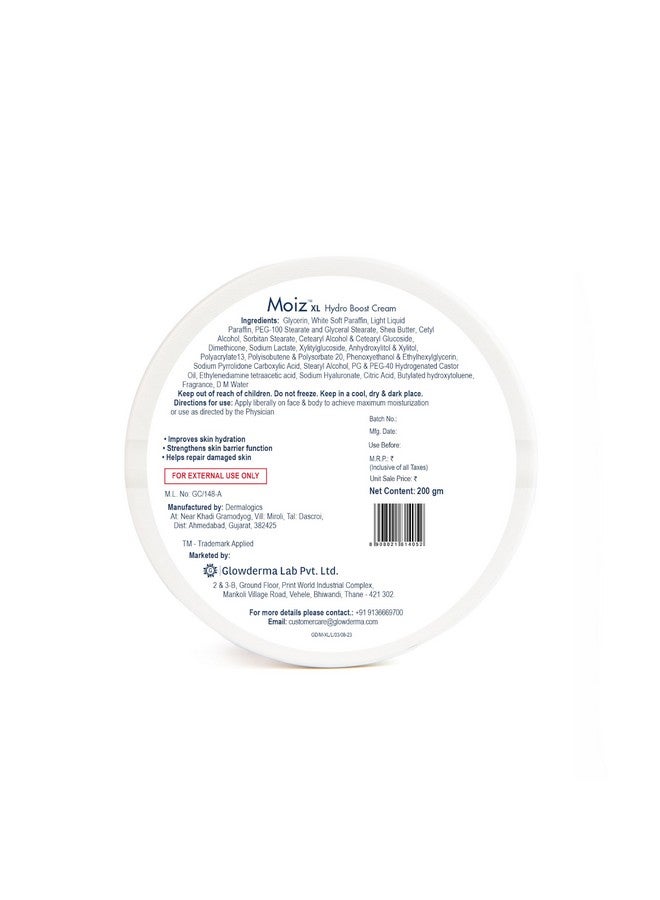 Moiz XL Hydro Boost Face & Body Cream | For Dry to Very Dry Skin | Formulated with 13 Moisturizers | Paraben Free & Cruelty-Free - 200gm - Image 2