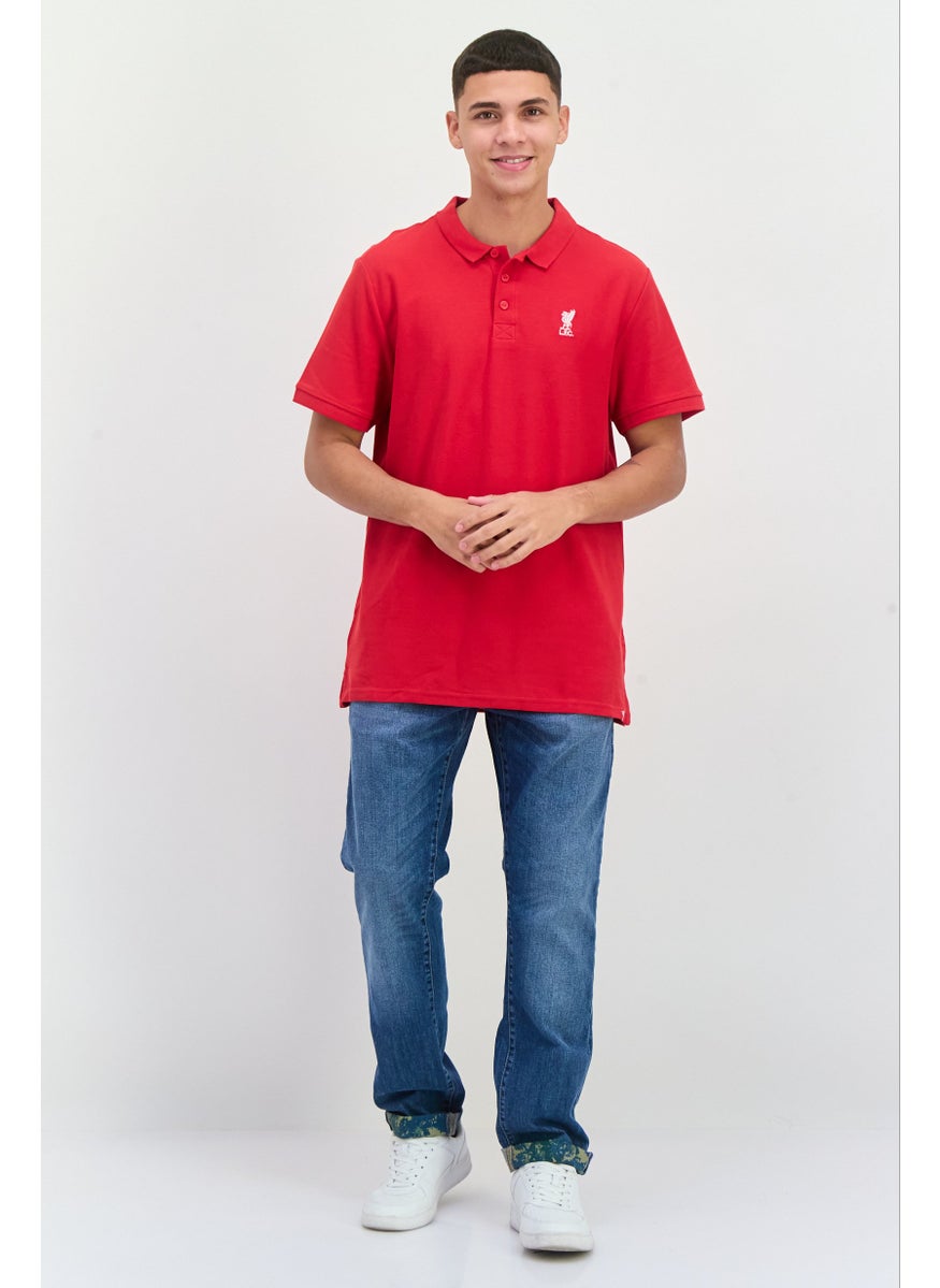 Liverpool - Men Regular Fit Short Sleeves Brand Logo Polo Shirt, Dark Red - Image 1