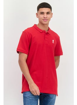 Men Regular Fit Short Sleeves Brand Logo Polo Shirt, Dark Red