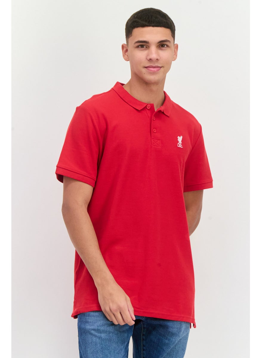 Liverpool - Men Regular Fit Short Sleeves Brand Logo Polo Shirt, Dark Red - Image 1
