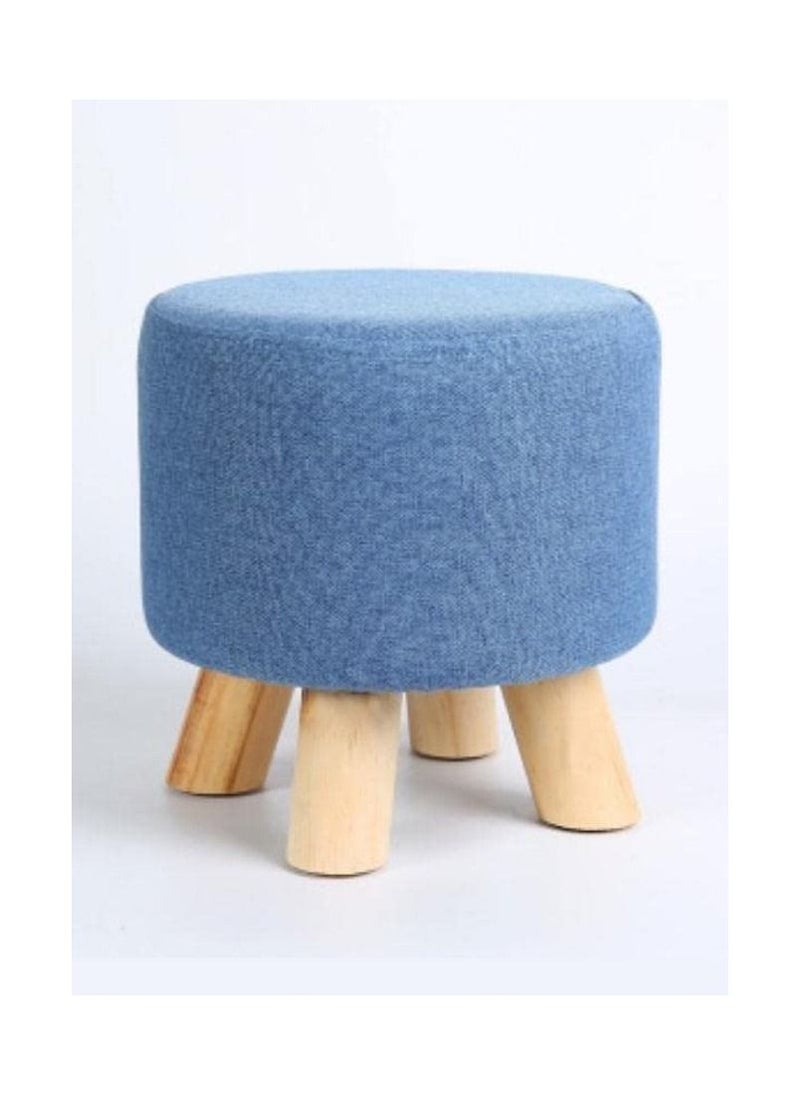 LINGWEI - Modern Home Ottomans Round Stool Small Foot Rest Stool Cotton and Linen Ottomans Padded Seat Change Shoe Bench Vanity Pouffe Chair (Blue) - Image 1