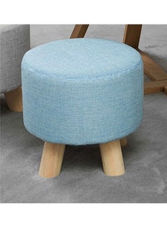 Modern Home Ottomans Round Stool Small Foot Rest Stool Cotton and Linen Ottomans Padded Seat Change Shoe Bench Vanity Pouffe Chair (Blue)