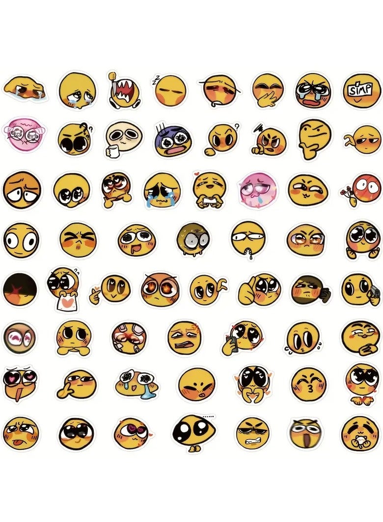 60pcs Waterproof Yellow Emoticon Stickers For - Kawaii Decals For Water Bottles, Bikes, Luggage, Computers, Skateboards, And Cars