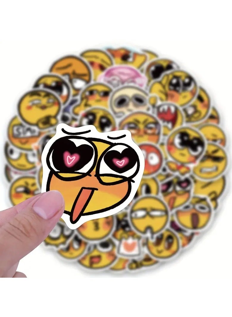 60pcs Waterproof Yellow Emoticon Stickers For - Kawaii Decals For Water Bottles, Bikes, Luggage, Computers, Skateboards, And Cars