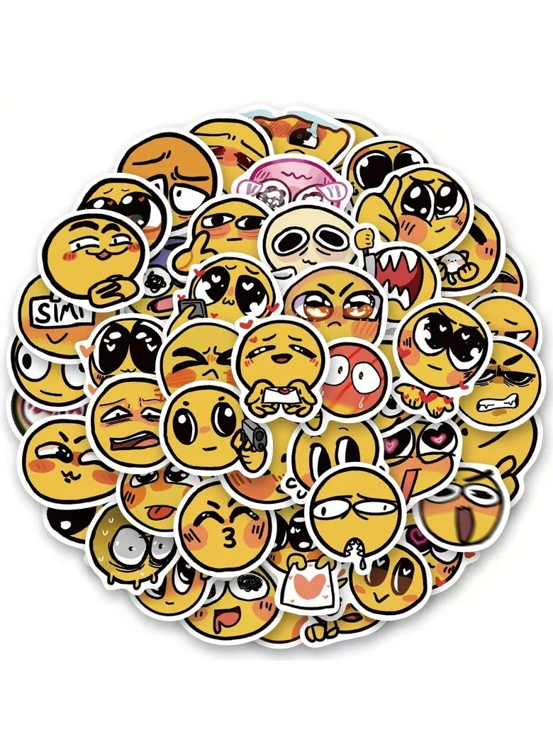 60pcs Waterproof Yellow Emoticon Stickers For - Kawaii Decals For Water Bottles, Bikes, Luggage, Computers, Skateboards, And Cars