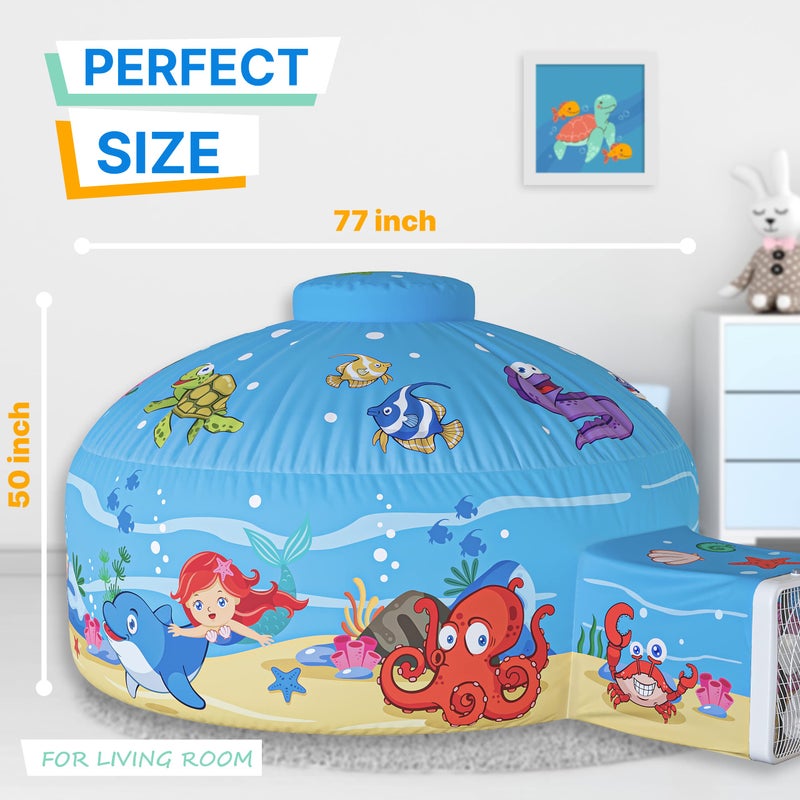 Skywin Air Tent for Kids 77 x 50 Builds in 30 Sec Toddler Tents Indoor for Imaginative Play Spacious Kids Forts Indoor Playhouse for Boys  Girls Ages 314 Fan Not Incl Ocean Bubble - Image 3