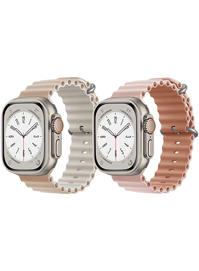 IAF Silicone Ocean Band Strap for Apple Watch Ultra 8 49mm Beige/White Double Side Strap with Pink/Beige Double Side Strap Set of 2