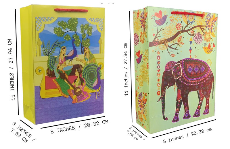 TASCHE Tambura and Green Elephant Design Printed Assorted Gift Paper Bags | Gift Bags for Return gifts and Wedding presents (11 * 8 * 3 Inches) (Pack of 80) - Image 4