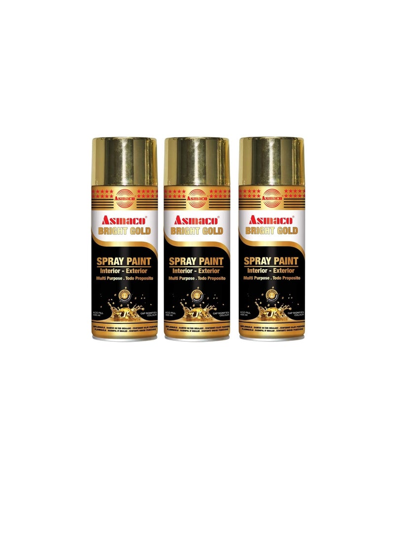 Asmaco Spry Paint Bright Gold 400 ml Eco Fill, Pack of Three, Multi Purpose Interior Exterior Quick Drying Acrylic Paint - Image 2