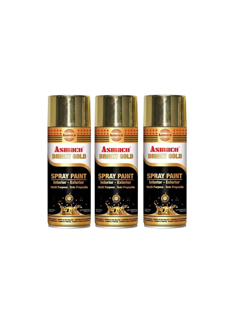 Asmaco Spry Paint Bright Gold 400 ml Eco Fill, Pack of Three, Multi Purpose Interior Exterior Quick Drying Acrylic Paint - Image 1