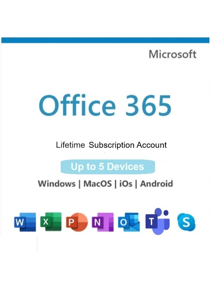 Microsoft Office 365 Lifetime Subscription Account Up to 5 Device for