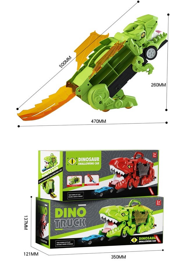Green Dinosaur Truck Toy Set, Transport Car,Storage Car Toy Set, Portable Container Truck With 6 Small Alloy Cars  - Image 3