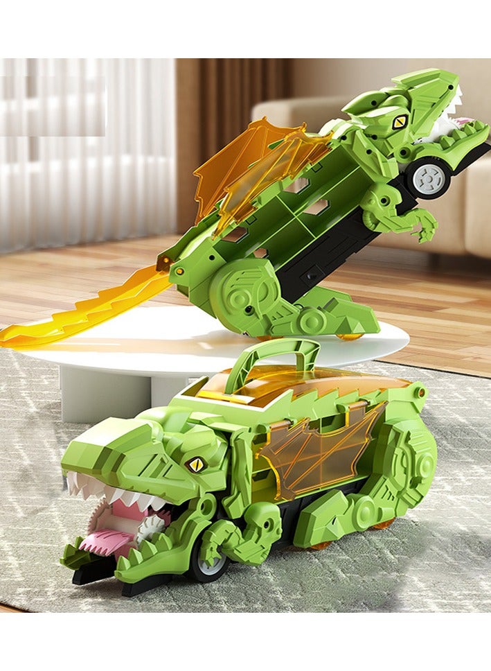 Green Dinosaur Truck Toy Set, Transport Car,Storage Car Toy Set, Portable Container Truck With 6 Small Alloy Cars  - Image 4