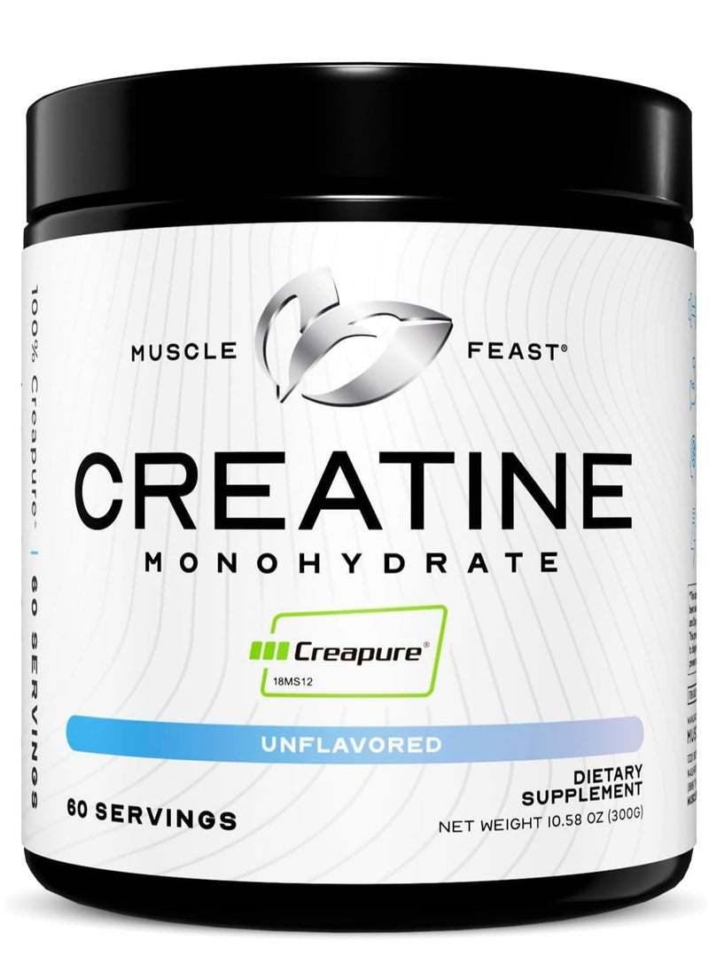 Muscle Feast Creapure Creatine Monohydrate Powder, Vegan Keto Friendly Gluten-Free, Mass Gainer, Muscle Recovery Supplement And Best Creatine For Muscle Growth, Unflavored, 300G  - Image 1