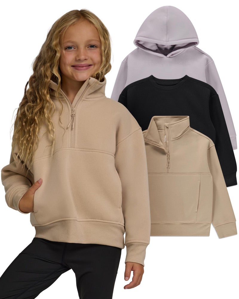 PURE CHAMP Girls Sweatshirt 3 Pack Hoodie for Teen Girls Crewneck Sweatshirt Quarter Zip hoodies Fleece Sizes 4â€“16 Clothing (Set 3 Size X-Large) - Image 1