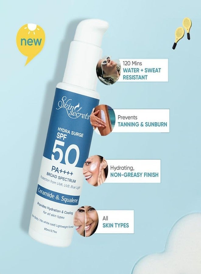 Skin Secrets Hydra Surge Sunscreen SPF 50 PA++++ with Ceramides, Squalene & Watermelon Extract| Lightweight| Broad Spectrum| No White-Cast| No Parabens, Mineral Oils & Silicones| Ayurvedic| (50ml) - Image 3