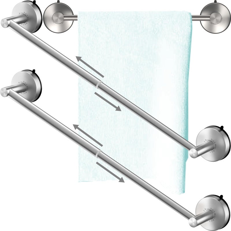 DGYB Adjustable Suction Cup Towel Bar for Bathroom 14 Inch ~ 27 Inch Set of 2 Brushed Nickel Towel Rack Stainless Steel Bath Towel Holder for Glass Shower Door - Image 1