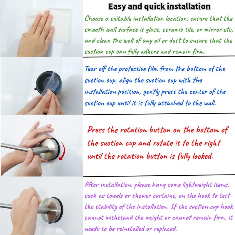 DGYB Adjustable Suction Cup Towel Bar for Bathroom 14 Inch ~ 27 Inch Set of 2 Brushed Nickel Towel Rack Stainless Steel Bath Towel Holder for Glass Shower Door - Image 5