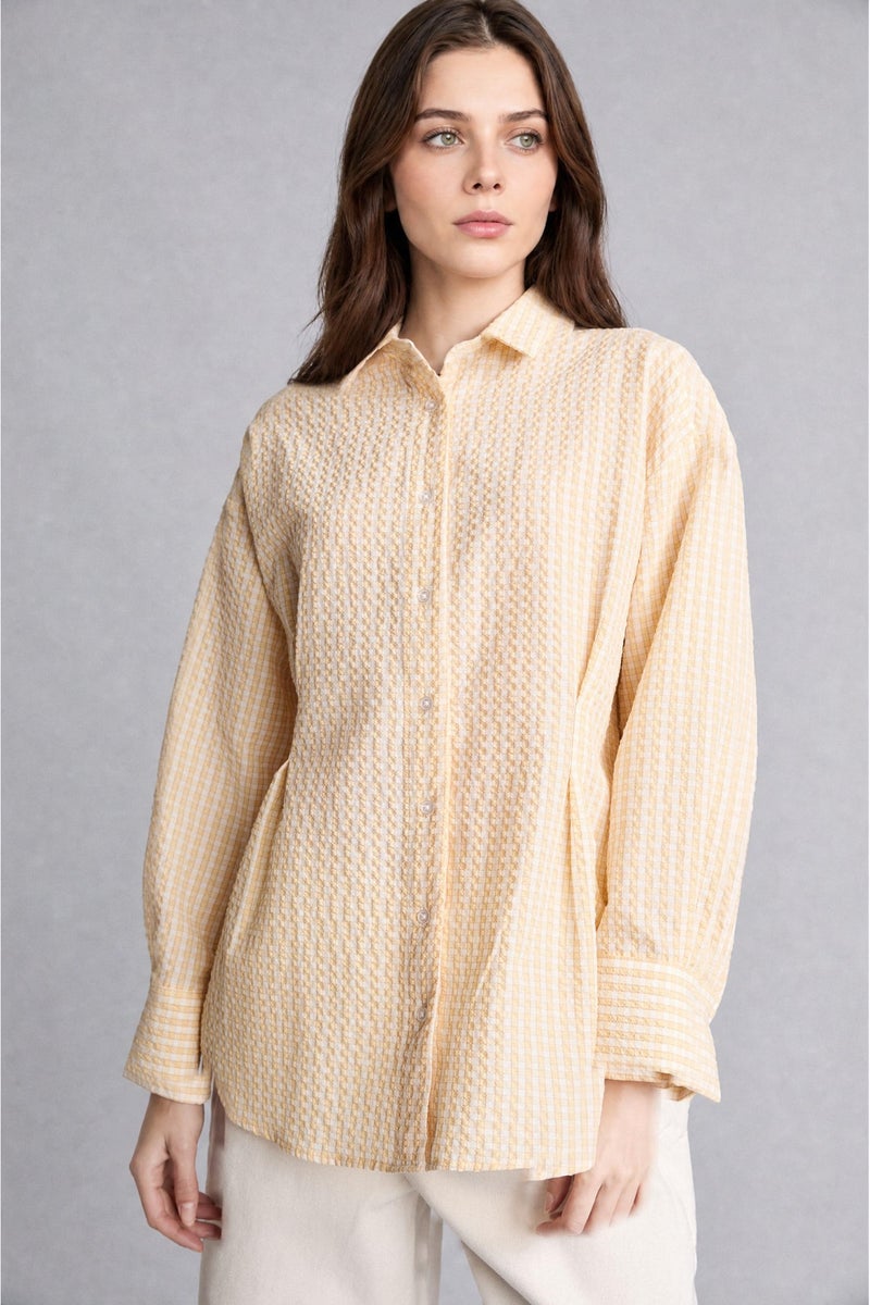 DeFacto Yellow Woman Regular Fit Checked Wrinkled Textured Fabric Tunic Casual - Image 3