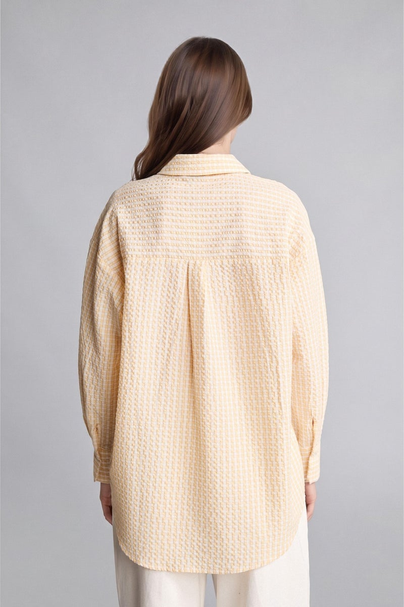 DeFacto Yellow Woman Regular Fit Checked Wrinkled Textured Fabric Tunic Casual - Image 5