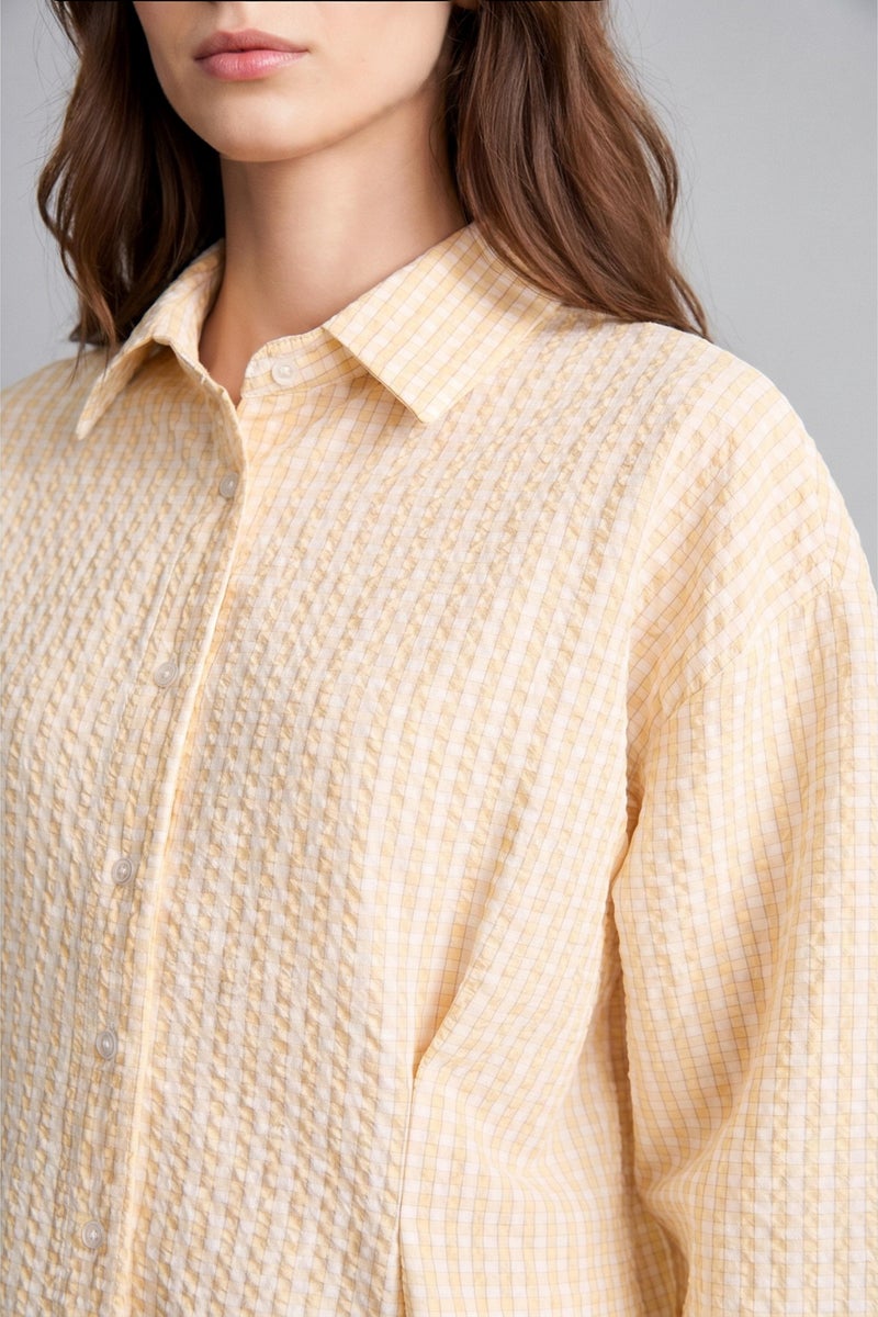 DeFacto Yellow Woman Regular Fit Checked Wrinkled Textured Fabric Tunic Casual - Image 4