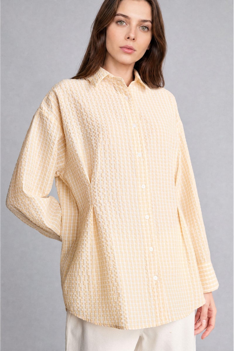 DeFacto Yellow Woman Regular Fit Checked Wrinkled Textured Fabric Tunic Casual - Image 1