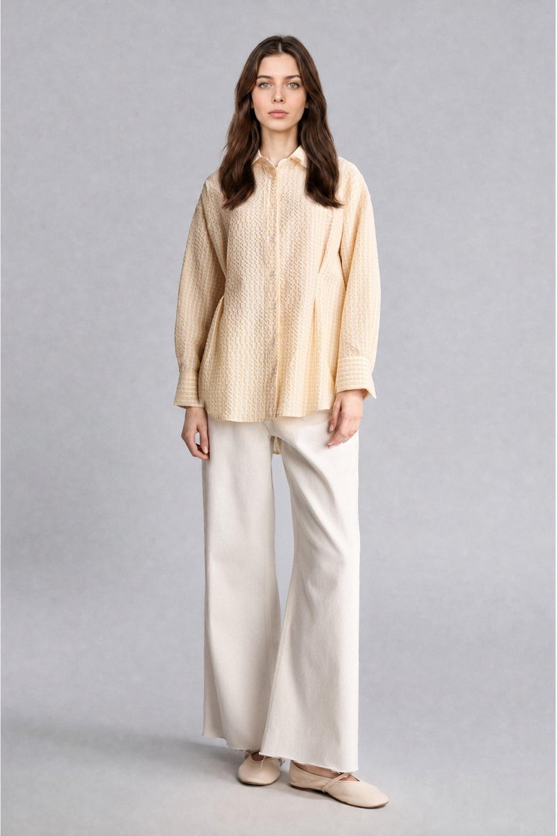 DeFacto Yellow Woman Regular Fit Checked Wrinkled Textured Fabric Tunic Casual - Image 2