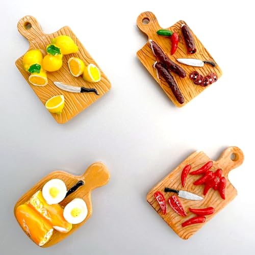 Bonilve 4 Pcs Cute 3D Miniature Food Refrigerator Magnets – Strong Magnetic Cutting Board Design for Kitchen Home Decor, Fridge, Locker & Whiteboard - Image 1