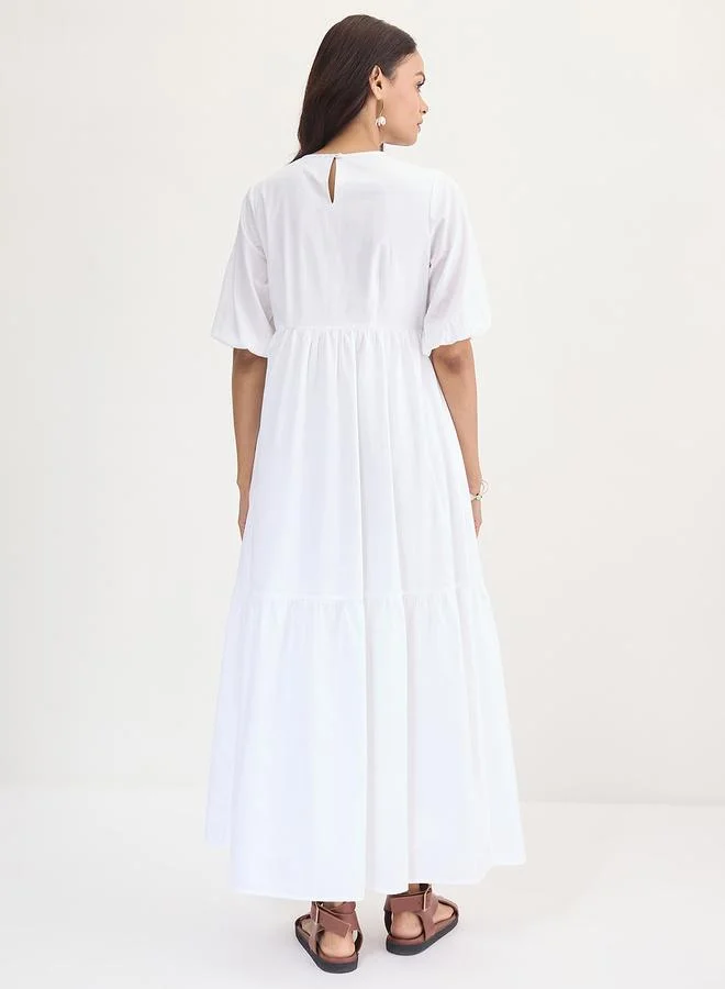 Femmella Femmella White Cotton Tiered Maxi Dress