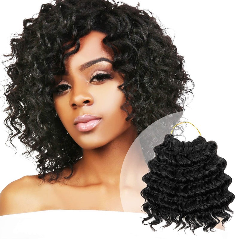 8 Inch 8 Bundle AUTHENTIC 2X Deep Twist Crochet Hair Deep Wave Crochet Braids Braiding Synthetic Kinky Curly Short Hair 8 Inch Pack of 4 1Jet Black