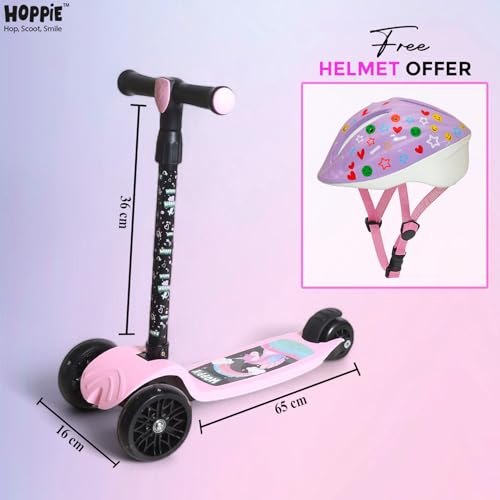 Hoppie Kids Scooter Age 3–6 Years | 3-Wheel Kick Scooter with Helmet Combo (Unicorn, Pink) | Foldable | Adjustable Height | Anti-Slip Deck | Stable Lean-to-Steer Toddler Scooter for Boys & Girls - Image 3