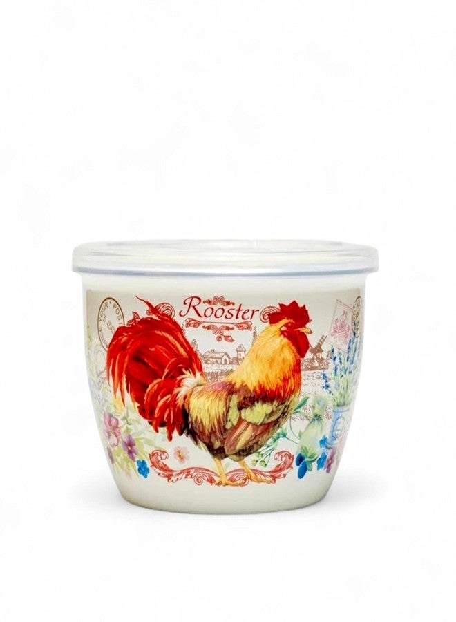 Metalac Enamelware Bowl Gourmet Enameled Steel Bowl with Lid Serving Bowl Mixing Bowl (Golden Rooster, 2.4 L) - Image 1