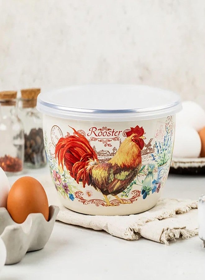 Metalac Enamelware Bowl Gourmet Enameled Steel Bowl with Lid Serving Bowl Mixing Bowl (Golden Rooster, 2.4 L) - Image 2