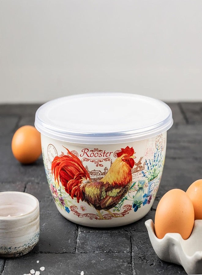 Metalac Enamelware Bowl Gourmet Enameled Steel Bowl with Lid Serving Bowl Mixing Bowl (Golden Rooster, 2.4 L) - Image 5